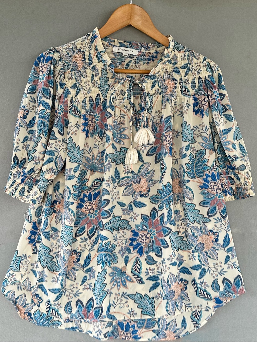 π5 for $45π Rose olive top blouse shirt size L - Picture 3 of 8